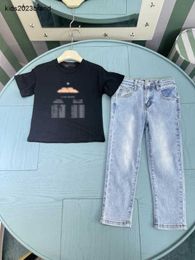 New baby tracksuits Summer boys Jeans set kids designer clothes Size 100-150 CM Short sleeved T-shirt and washed blue jeans 24May