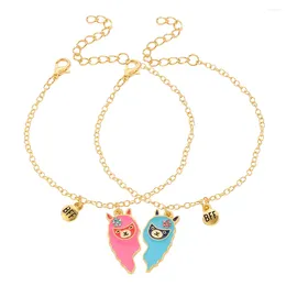 Link Bracelets 2pcs/set BFF Love Heart Alpaca Rhinestone Friends Forever Llama Charms Couple Bracelet For Women Girls Jewelry