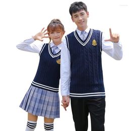 Clothing Sets C079 Middle School Students British College Uniforms Jk Skirts Cotton Knitted Vest Suits