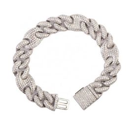 Hiphop Jewellery Pig Nose Style 15mm Width Cuban Chain 925 Silver Vvs Moissanite Diamond Bracelet 266G