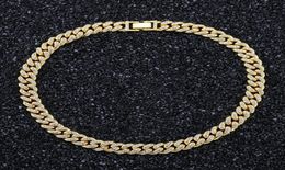 Mens 14k Gold Iced Out Miami Cuban Link Chains Hip Hop Jewellery Bling Rhinestone High Quality 18inch 20inch 24inch Chain Gold Silve6517293