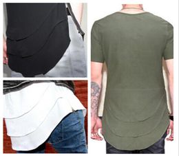 WholeUS style Extended t shirt Men039s new Personalised Fishtail multi fold curved hem zipper short sleeve longline t shir1734414