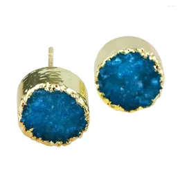 Stud Earrings TUMBEELLUWA BlueTitanium Crystal Quartz Drusy Geode Round Parcel Gold Color Metal Fashion Women's Eardop Jewelry