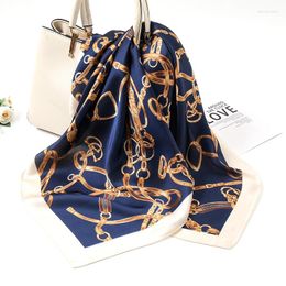 Scarves Wholesale Chain Printed Hijab Turban Square Satin Silk Scarf For Muslim Woman Casual Bandana Ladies Wraps Headband 70 70cm