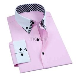 Men's Dress Shirts Mens Long Sleeve Dress Shirt Non Iron Business Fashion Double Layer Formal Regular Fit Office Camisa Button Up Social Shirts d240427