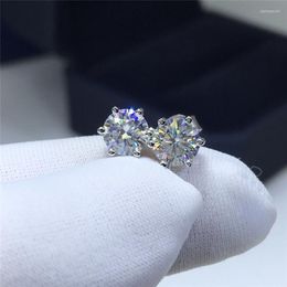 Stud Earrings 18K White Gold Plated Diamond Test Past Round Brilliant Cut 2 Carat D Colour Moissanite Silver 925 Original Jewellery 300K