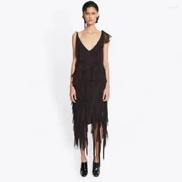 Casual Dresses 2024 Spring Mulberry Silk Irregular Dress Black Sexy Women's Halter Fashion High-end Y2k