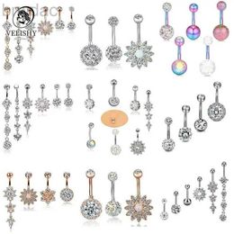 Navel Rings 2/4/5/6/7Pcs/Set Stainless Steel Sexy Dangling Navel Belly Button Ring Crystal Surgical Steel Piercing Body Jewelry Women Gift d240509