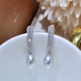 22091701 Diamondbox -Jewelry earrings ear studs GREY PEARL sterling 925 silver rhinestone Zirconia 9 mm AKOYA round pendant charm gift 240z