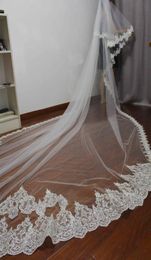 4 Meters Full Edge with Lace Two Layers Sequins Beautiful Long Wedding Veil Velos De Novia Bridal Veil6289442