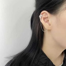 Dangle Chandelier Silver Colour Crystal Cross Star Non-Piercing Cuff Ear Clip Earring for Women Shiny Tassels Chain Fake Cartilage Piercing Jewellery