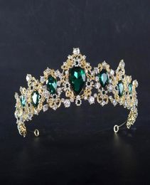 Baroque Red Blue Green Crown Crystal Bridal Tiaras Vintage Gold Hair Accessories Wedding Rhinestone Diadem Pageant Crowns8122336