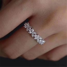 Simple Fashion Jewellery Handmade 925 Sterling Silver Marquise Cut White Topaz CZ Diamond Gemstones Women Wedding Bridal Ring Gift Size 6 193z