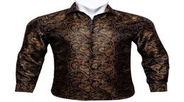Men039s Dress Shirts BarryWang Gold Paisley Bright Silk Men Autumn Long Sleeve Casual Flower For Designer Fit7319625