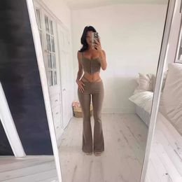 2024 Women's sexy camisole vest top low waisted micro flare long pants spicy girl style two-piece set for women f5936