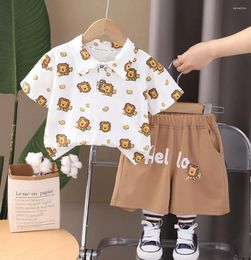 Clothing Sets Baby Boys Summer Outfits Set 12 To 18 Months Handsome Kids Turn-down Collar Cartoon Printed T-shirts Shorts Toddler