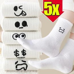 Women Socks Cute Emotional Expressions Women's Warm White Kawaii Stocking Embroidered Mid Length Pattern Cotton Lady Sports Sox