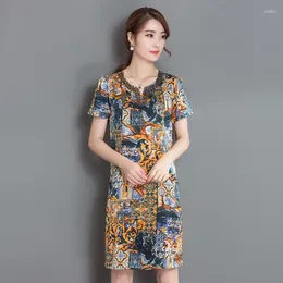 Party Dresses High Quality Loose Est Summer Vintage V-neck Printing Floral Plus Size 5XL 6XL Silk Dress Women Clothing FYY454