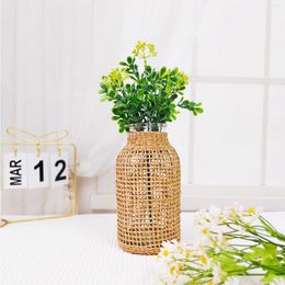 Vases Vase For Flowers Vintage Straw Woven Glass Wicker Home Decor Mantel Shelf 20cm Tall Dry Flower