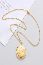 10PcsLot Flower Pattern Round Po Frame Pendant Necklace Mirror Polish Stainless Steel Memorial Locket Chains1277734