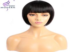 Straight Wig Bob Bangs With Bangs Modern Show Short 100 Full Made With Wigs Hair Human Black Machine Remy Hair For Brazilian Wome9385789