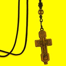 Pendant Necklaces Holy Russian Eastern Orthodox Cross Necklace Virgin Mary Hold Jesus Rope Chain Women Men Prayer Jewelry GiftPendant 3096
