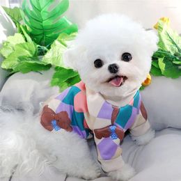 Dog Apparel Towable Pet Hoodie With Bear Pattern Clothes Teddy Warm Winter Clothing Yorkshire Plaid Shirt Products