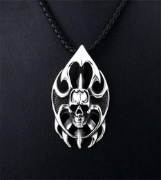 Pendant Necklaces Men039s Stainless Steel Necklace Punk Flame Skull Gothic Party Jewellery Gift For Motorcycle Riders7057379