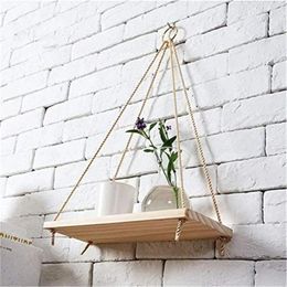 Decorative Plates Atmospheric Wooden Swing Hanging Rope Wall-mounted Floating Shelf Plant Flower Pot Indoor And Outdoor Decoration Simple
