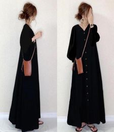 Casual Dresses 2022 Spring Japanese Simple Solid Color Vneck Long Sleeve Dress High Waist Thin Loose Women Aline Tide4354406
