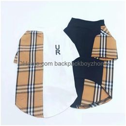 Designer Dog Clothes Brand Apparel Classic Plaid Pattern Cotton Pet T-Shirt For Small Medium Dogs Breathable Soft Costume Cats Plov Dhncv