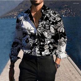 Men's Dress Shirts 2024 Long Sleeve Shirt Skull Floral Party Suit Lapel Button Geometric Gold Clear Pattern Soft Comfortable T-Shirt Apparel