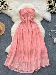 Casual Dresses SINGREINY Chic Strapless Women Sundress Ruffles Backless Shirring Summer 2024 Fashion Elegant Sweet Beach Party Long Vestidos