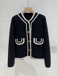 Women's Knits Tees 2024 Womens clothing handmade pearl decoration 100% cashmere cardigan sweater size 45L2405