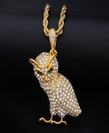High Quality Micro Inlaid Zircon Owl Alloy Pendant Necklaces Crystal Animal Charm Necklace Stainless Steel Chain Mens Design7665555