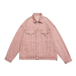 Baggy Mens Denim Jacket Oversized Streetwear Fashion Harajuku 100% Cotton Casual Autumn Pink White Green Couple Clothes 240428