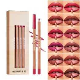 Lip Gloss Liner Set 12Pcs Brown Red Smooth And High Pigmented Makeup Pencil Lipstick Sealer