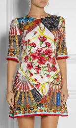 Fashion Flower Jacquard Print Women A-Line Dress Half Sleeves Mini Party Drs A50509534630