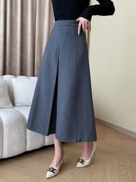 Skirts High Waist Coffee Shaped Pleated A-line Elegant Woolen Half-body Skirt Women Fashion Tide Autumn Winter X723