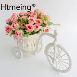 Decorative Flowers Artificial Rose Flower With Bicycle Basket Pot Set Decor Plant Stand Home Garden Outside Party Wedding Car Decoration