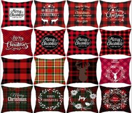 Christmas Pillow Covers Red Plaid Elk Throw Pillow Case Square Sofa Pillowcase Plaid Printing Couch Cushion Cover Christmas Decor1554004