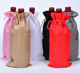 1535cm Christmas Decor Burlap Champagne Wine Bottle Bags Covers Party Festival Gift Pouch Packaging Bag DHA9135982384