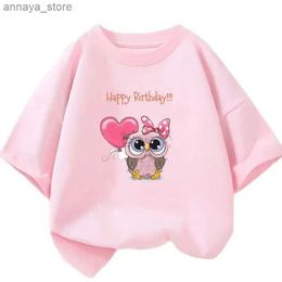 T-shirts New Summer Fashion Childrens T-shirt Cute Owl Graphic Print Girl T-shirt Casual Harajuku O-neck Birthday T-shirt TopL2405