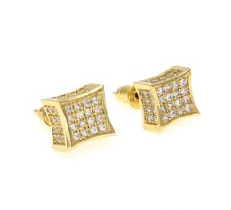 New Mens Designer Jewelry Stud Earrings Hip Hop Cubic Zirconia Diamond Fashion Earrings Copper White Gold Filled Crystal Stud Earr1406276
