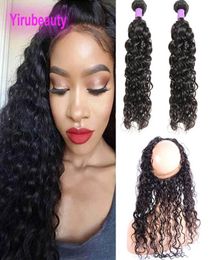 Peruvian Virgin Hair Unprocessed 2 Bundles With 360 Lace Frontal Baby Hair Extensions Water Wave Bundles With Frontal Wet And Wavy2520911