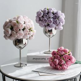 Decorative Flowers Artificial 27 Heads Rose Bouquet Wedding Bride Fake Flower Nordic Home Party Table Bedroom Vase Decoration Accessories