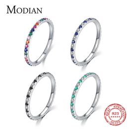 Modian Rainbow CZ Finger Rings for Women Stackable Slim 4 Colour Wedding Engagement Band 925 Sterling Silver Fine Jewellery 2021 X0715 2789
