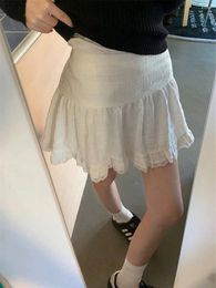 Skirts Black Mini Y2k Clothes Cute White Lace Korean Fashion 2024 Summer Embroidery Skirt Woman High Waisted