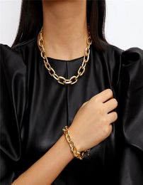 Punk Exaggerated Chains Necklace Bracelet Set Jewellery Women Men Vintage Cuban Chain Link Bangle 2021 New Accessories Gifts2340225