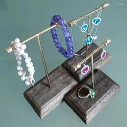 Jewellery Pouches Wood Earrings Display Stand Metal Necklace Hanging Rack Ring Organiser Holder Bracelet Chain Accessory Showcase 3Pcs/Lot